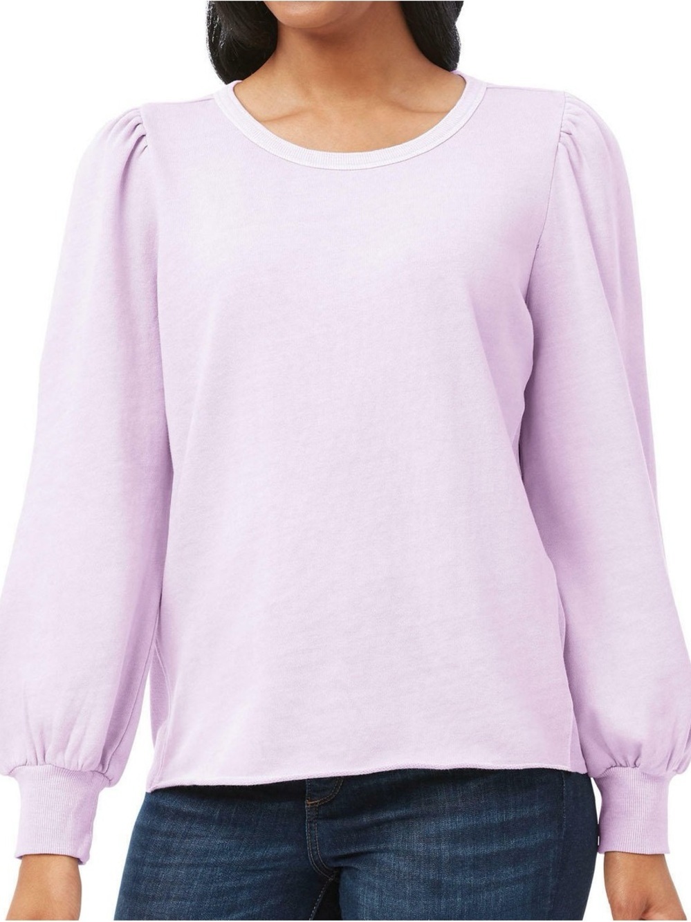 100% cotton Women's Lilac Puff-Sleeve Crew Sweatshirt 873